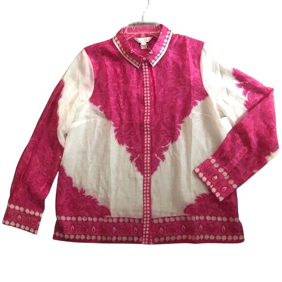 Lilly Pulitzer Kiran Button Down Top Womens Sz L Western Glam Pink White NEW - Picture 11 of 16